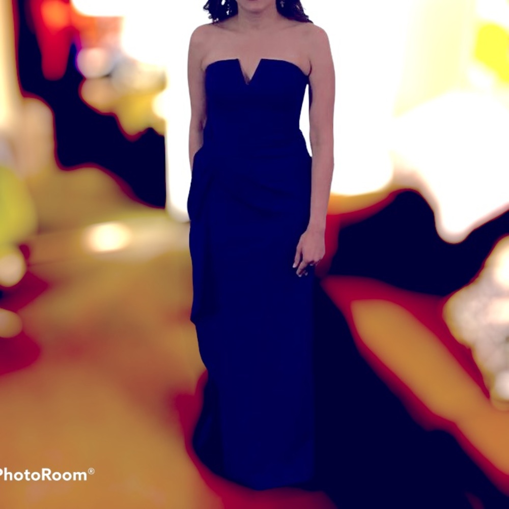 Aidan mattox strapless purple blue long dress sz 0